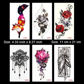 Kotbs 6 Sheets Sexy Temporary Tattoo Body Art 3d Fox Owl Flower Tattoo Sticker for Women Girl Fake Tattoos Painless Stickers